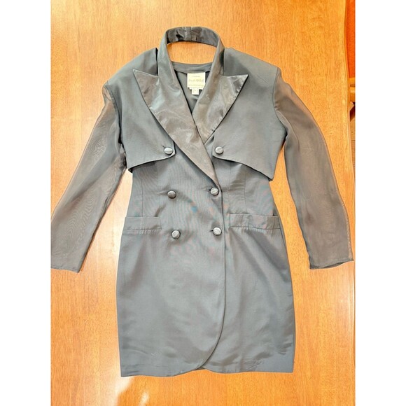 Joseph Ribkoff Black Halter Blazer Dress 2in1 Sheer Overlay Sheer Sleeve Size 10 - Picture 15 of 16